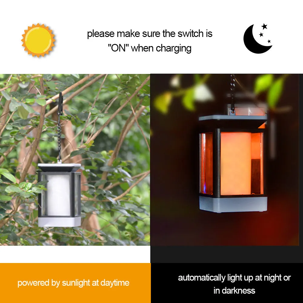 Black solar LED street lamp with antique flame lighting pattern for outdoor garden use