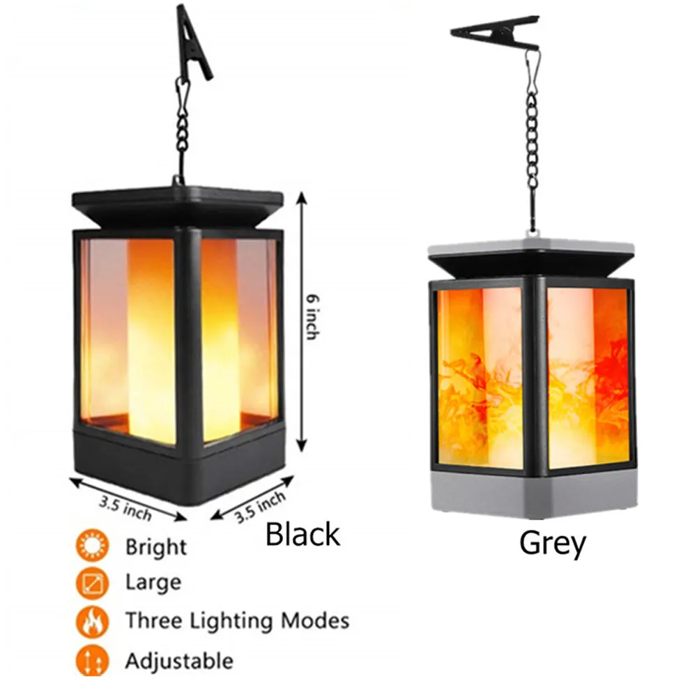 Black solar LED street lamp with antique flame lighting pattern for outdoor garden use