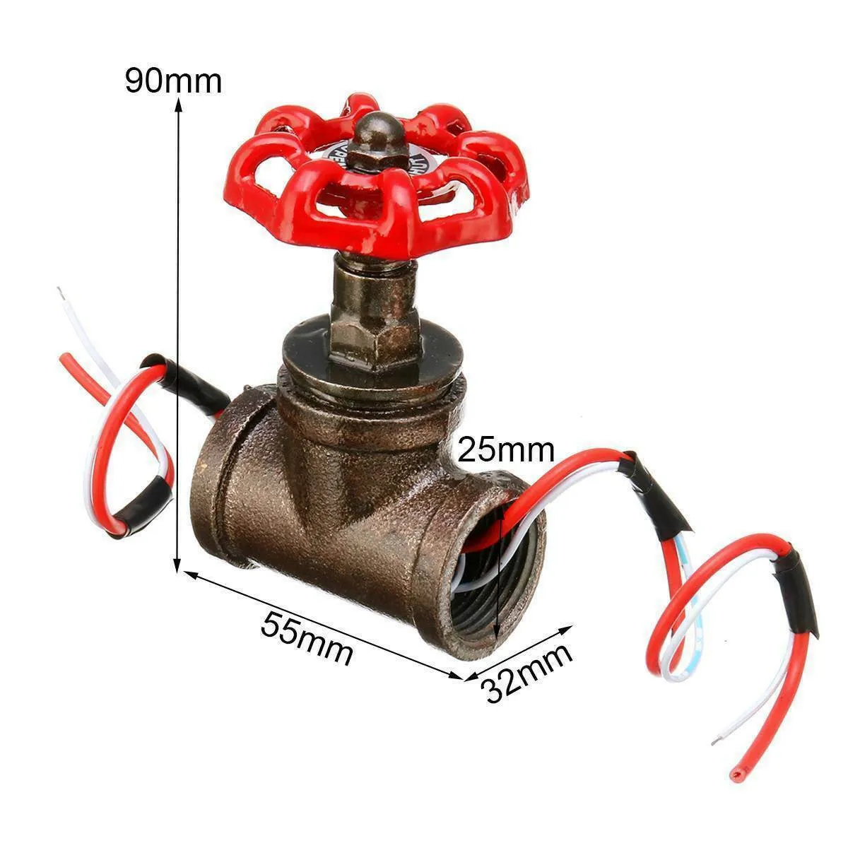 Steampunk grey copper tee valve with red toggle switch and 3/4 inch threaded connections