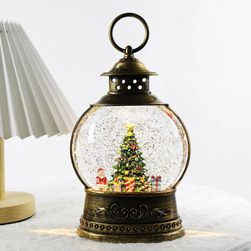Christmas decoration wind lamp music box rotating crystal ball plastic night light in flat round shape