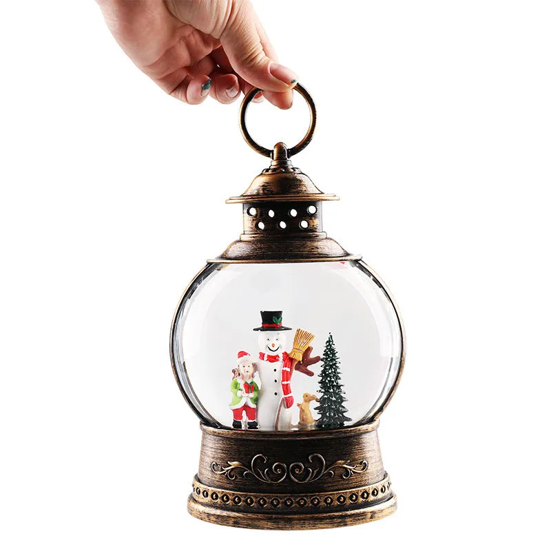 Christmas decoration wind lamp music box rotating crystal ball plastic night light in flat round shape