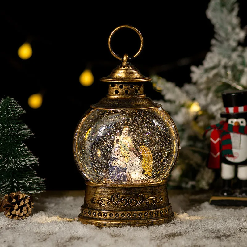 Christmas decoration wind lamp music box rotating crystal ball plastic night light in flat round shape