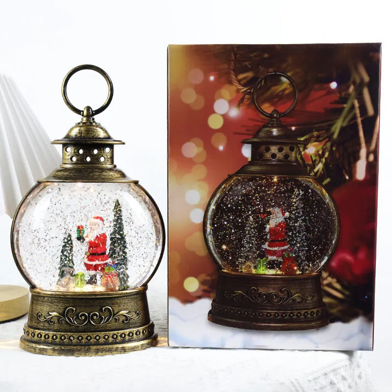 Christmas decoration wind lamp music box rotating crystal ball plastic night light in flat round shape