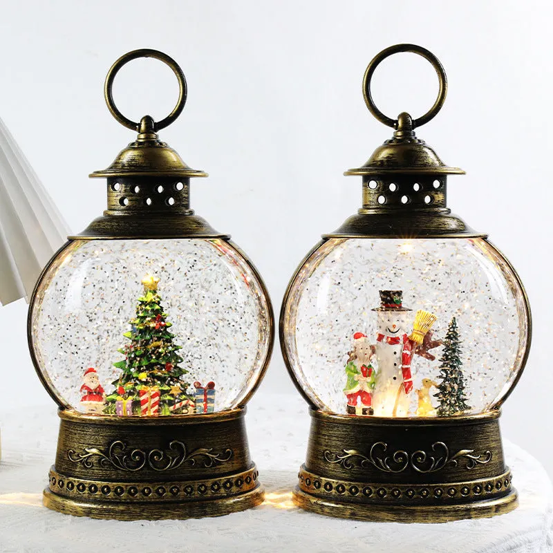 Christmas decoration wind lamp music box rotating crystal ball plastic night light in flat round shape