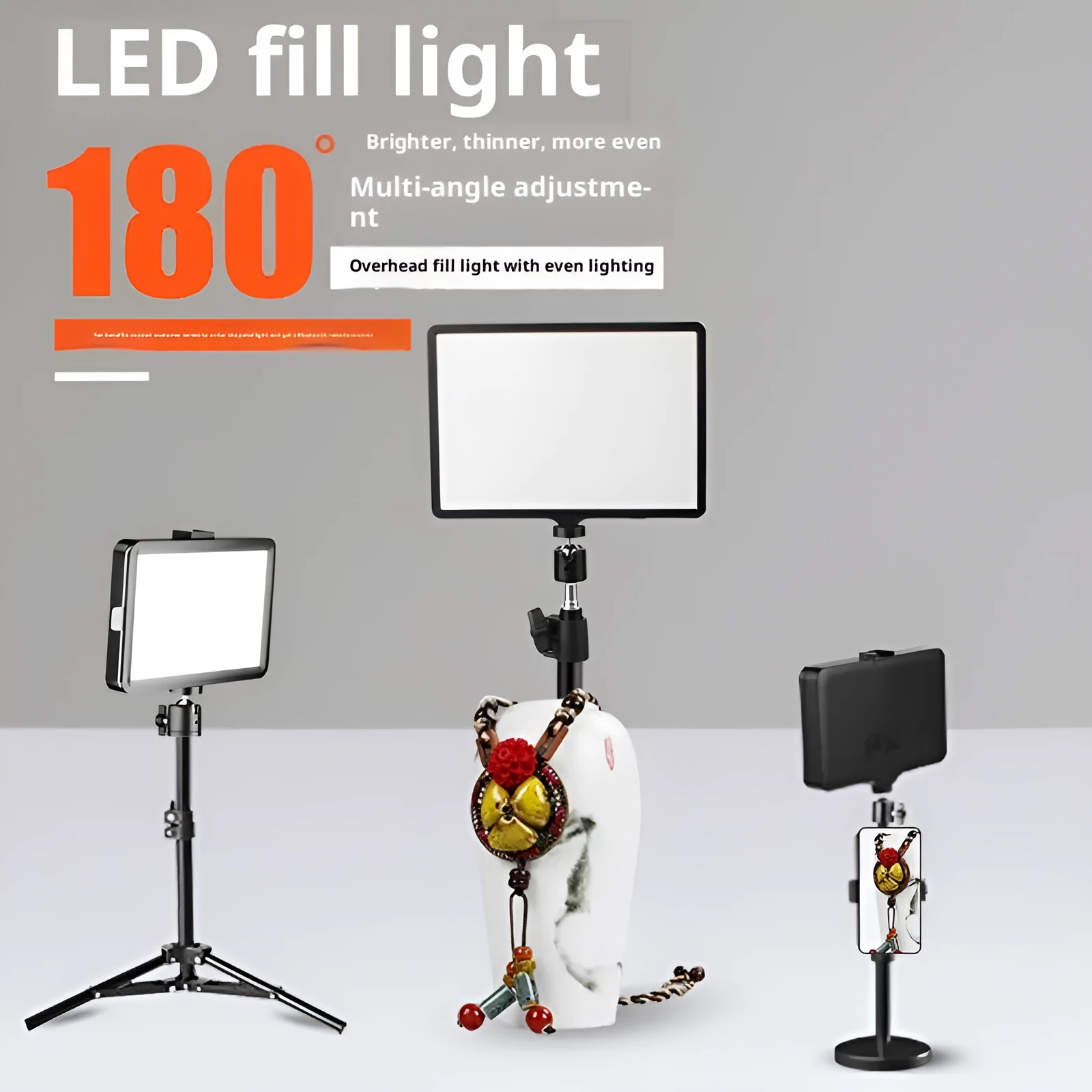 Black 10-inch USB eye-care LED panel light with 0.5 metre stand for desktop fill lighting