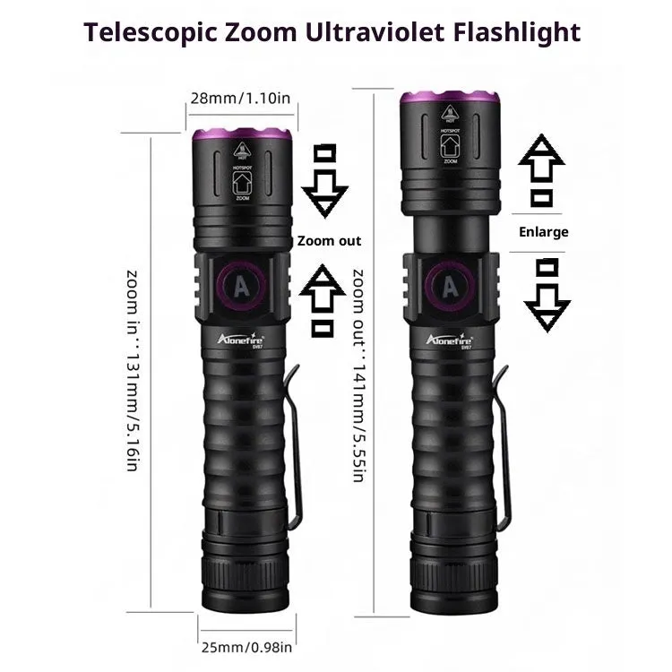 UV ultraviolet banknote verification flashlight with 5W aluminium alloy body 365NM or 395NM