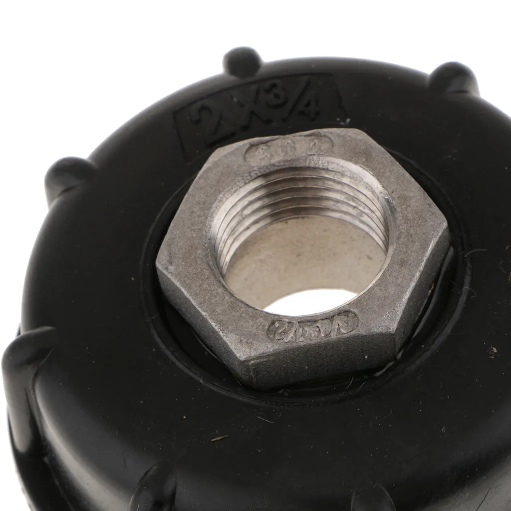 Black variable diameter ton barrel valve connector with stainless steel and PP construction for chemical barrels