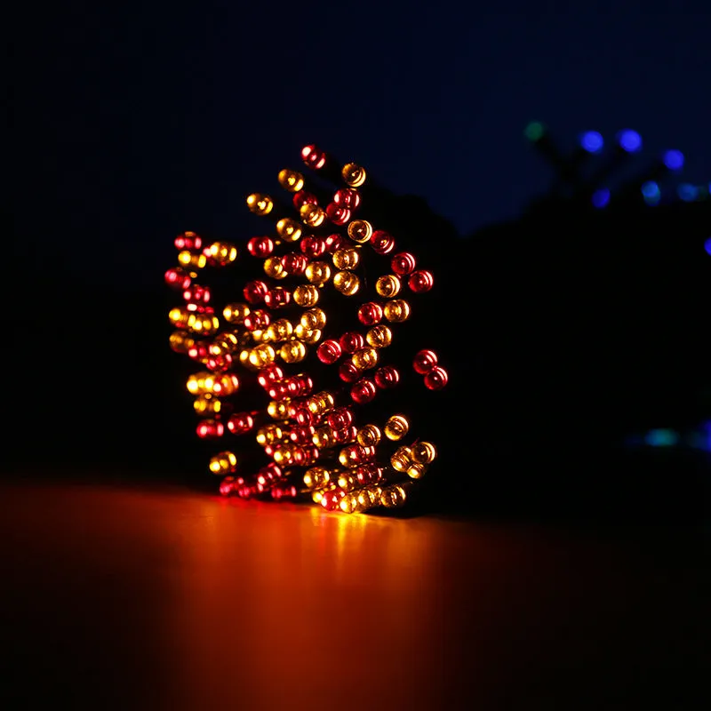 22m solar outdoor LED colour light string with 200 beads, IP65, eight modes, colourful warm blue white