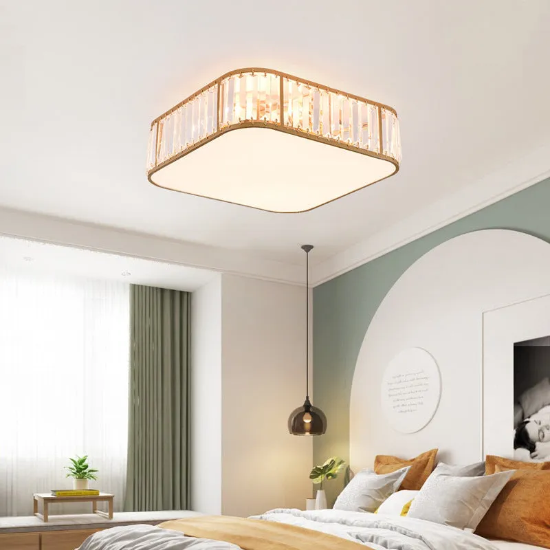 Modern crystal ceiling lamp in golden finish on ceiling