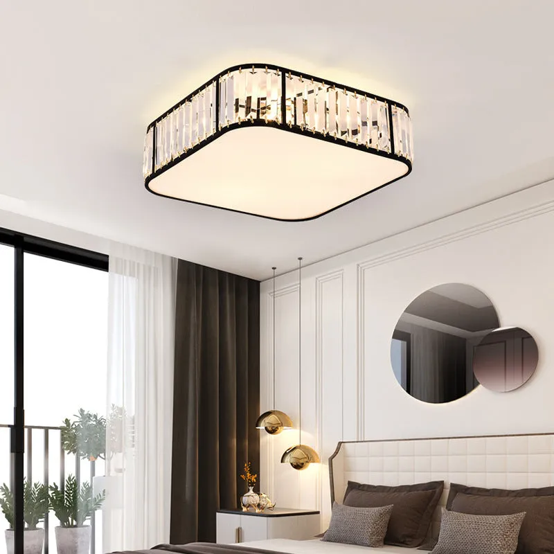 Modern crystal ceiling lamp in golden finish on ceiling