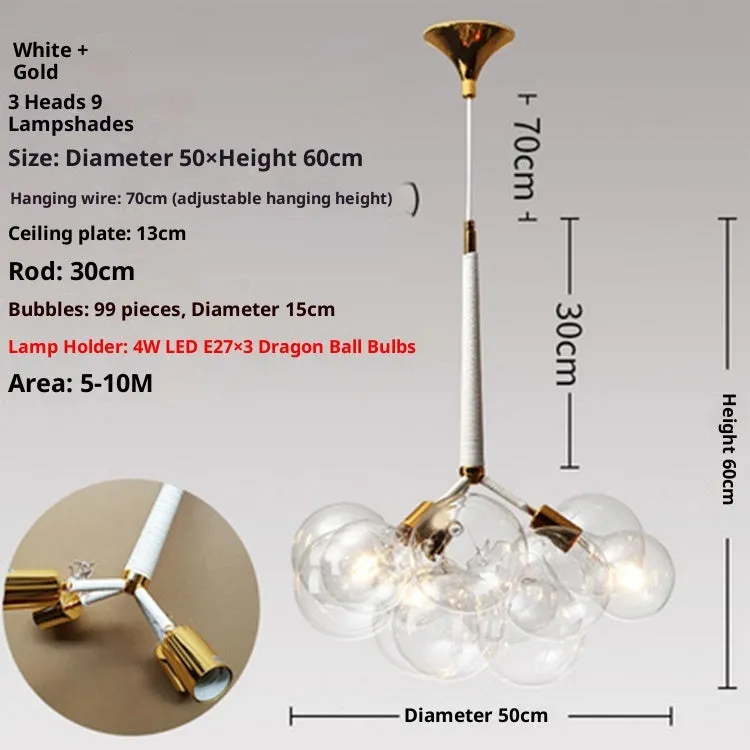 Nordic glass chandelier with warm light in black gold finish for children's room ceiling