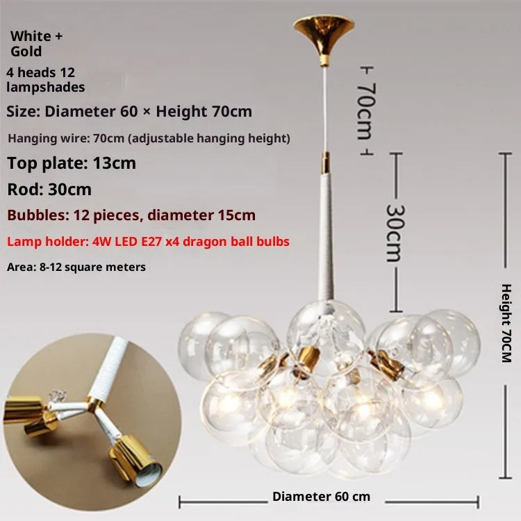Nordic glass chandelier with warm light in black gold finish for children's room ceiling