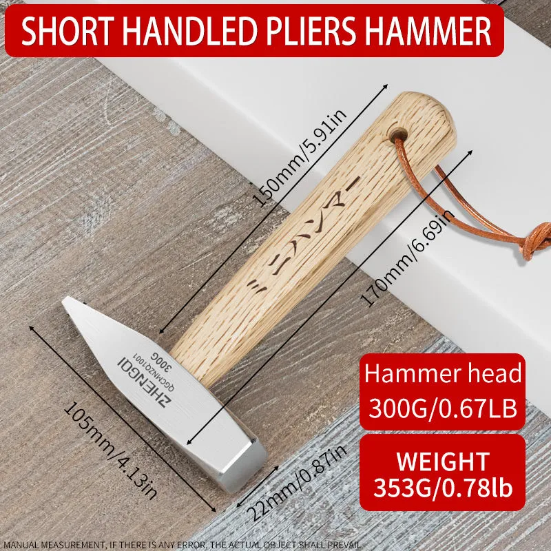 Mini claw hammer with wooden handle and high carbon steel head on a workbench