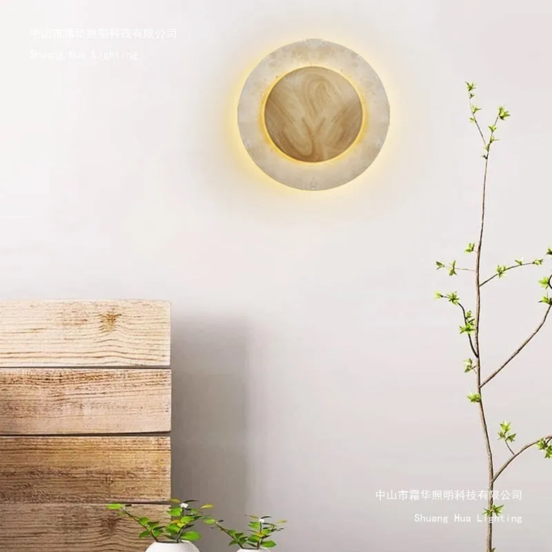 Yellow cave stone round silent wind wall lamp with tricolour light in a retro style for bedside or stairs