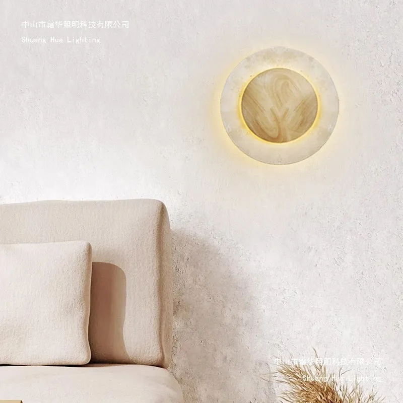 Yellow cave stone round silent wind wall lamp with tricolour light in a retro style for bedside or stairs