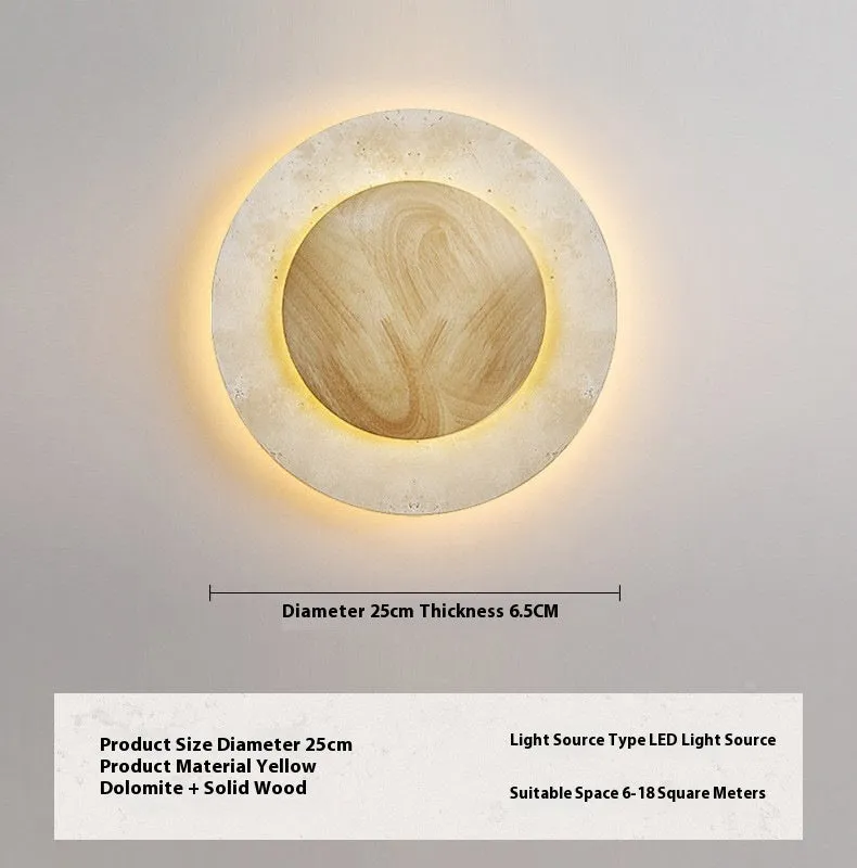 Yellow cave stone round silent wind wall lamp with tricolour light in a retro style for bedside or stairs