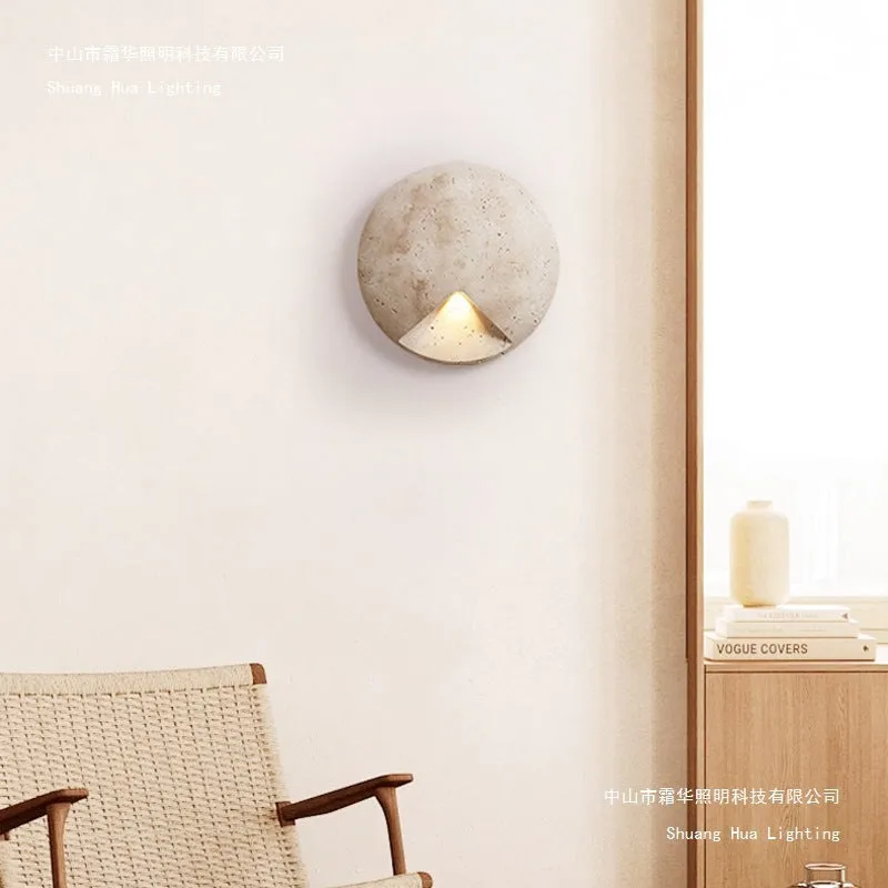 Yellow cave stone round silent wind wall lamp with tricolour light in a retro style for bedside or stairs
