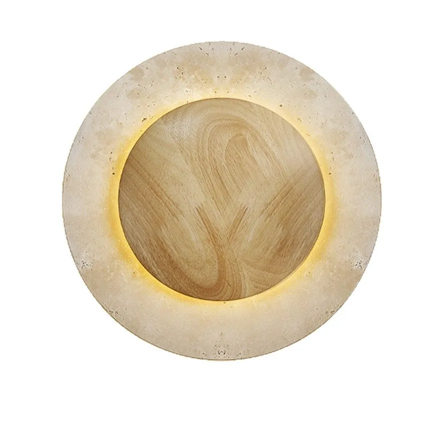 Yellow cave stone round silent wind wall lamp with tricolour light in a retro style for bedside or stairs