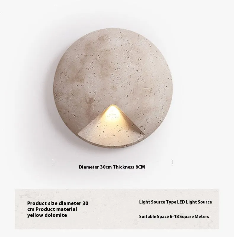Yellow cave stone round silent wind wall lamp with tricolour light in a retro style for bedside or stairs