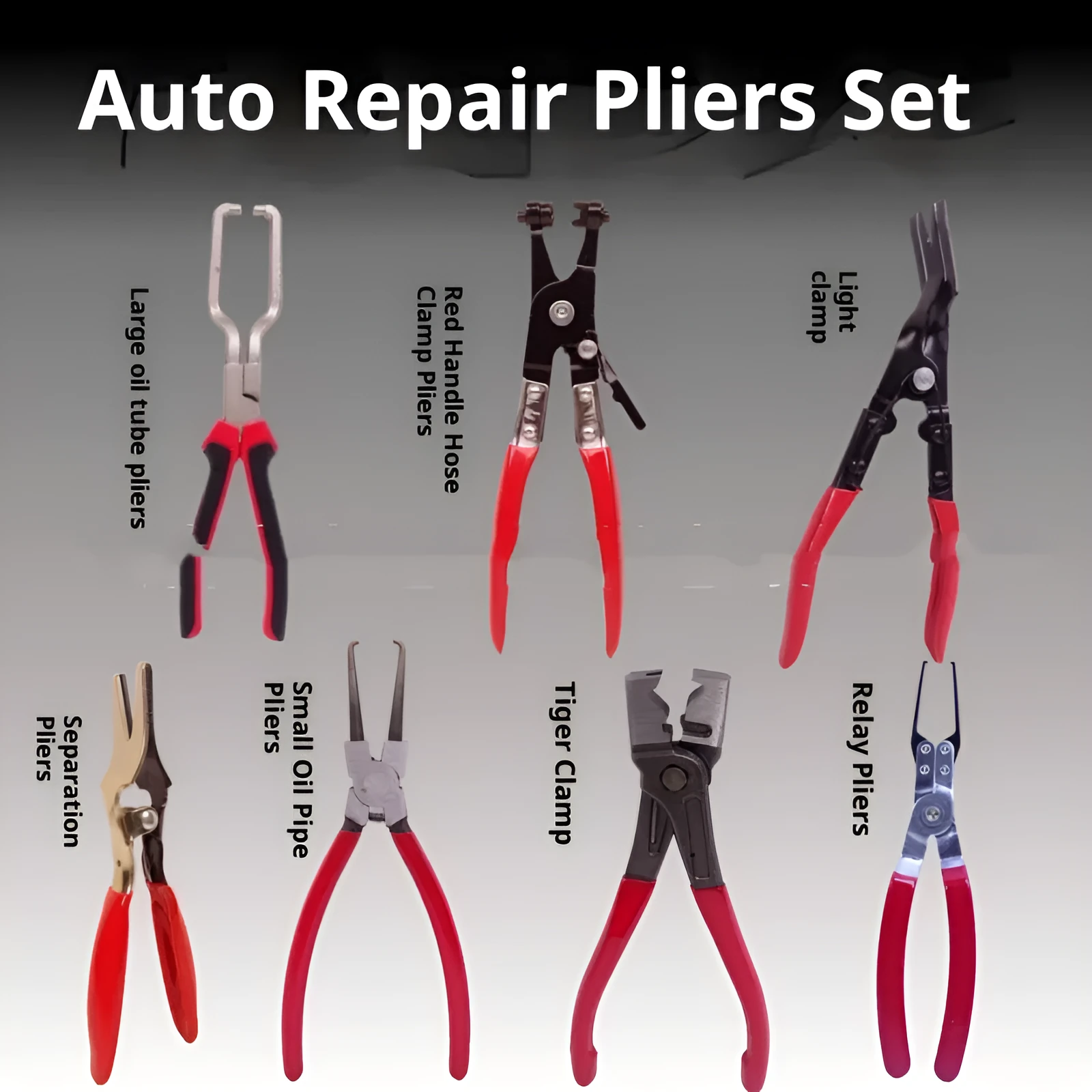 7-piece steel oil pipe clamp set in Type A box for auto repair with straight throat caliper design
