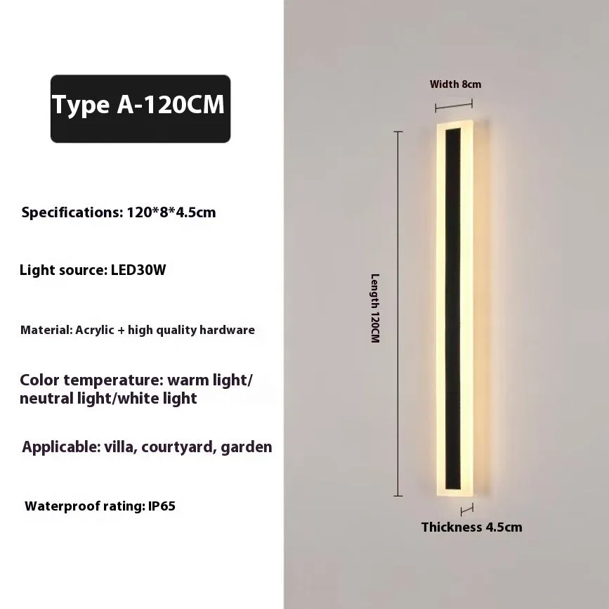 Outdoor LED strip wall lamp with wrought iron housing, 150cm length, IP65 waterproof rating