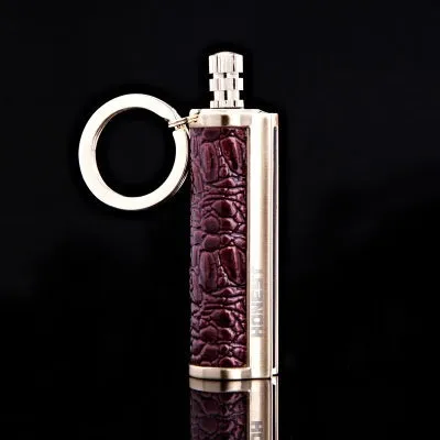 Waterproof metal sticker windproof lighter with red leather cover showing metal body and sticker design