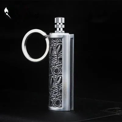 Waterproof metal sticker windproof lighter with red leather cover showing metal body and sticker design