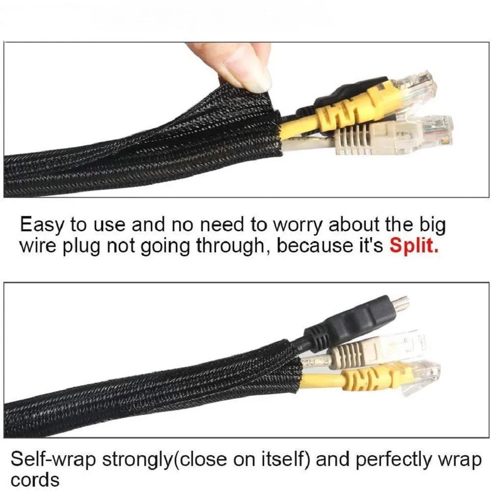 Black expandable polyester mesh sleeve for automotive and electrical cable protection