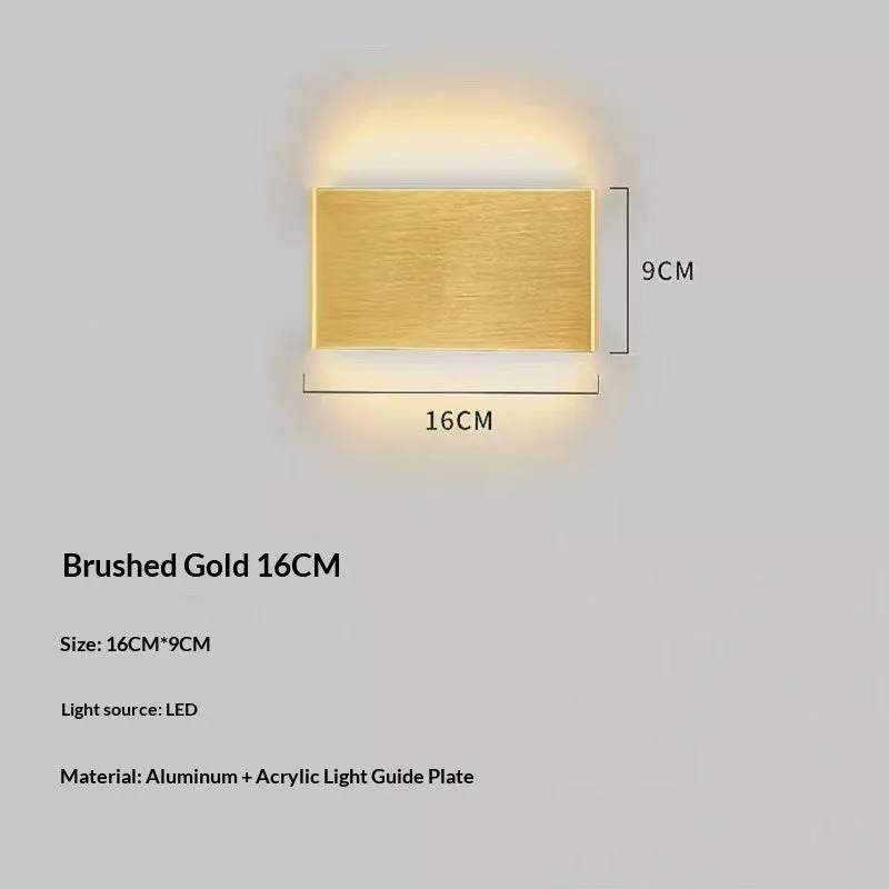 Nordic aluminum strip wall lamp 16cm, 5W warm LED, brushed coffee finish on bedroom wall