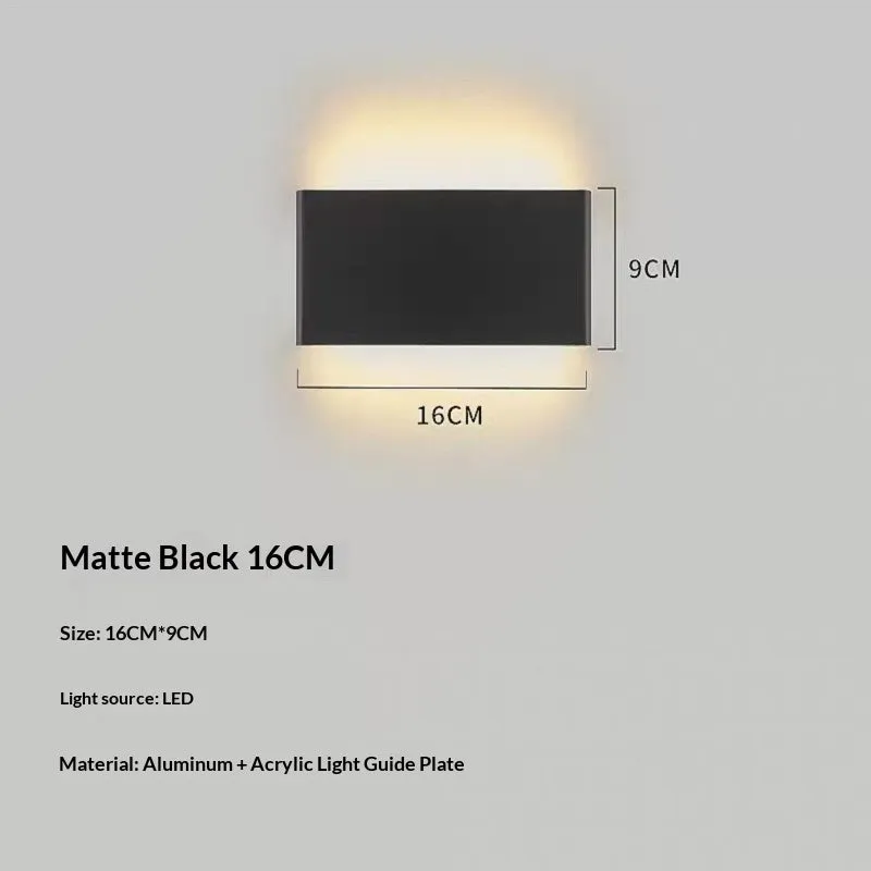 Nordic aluminum strip wall lamp 16cm, 5W warm LED, brushed coffee finish on bedroom wall