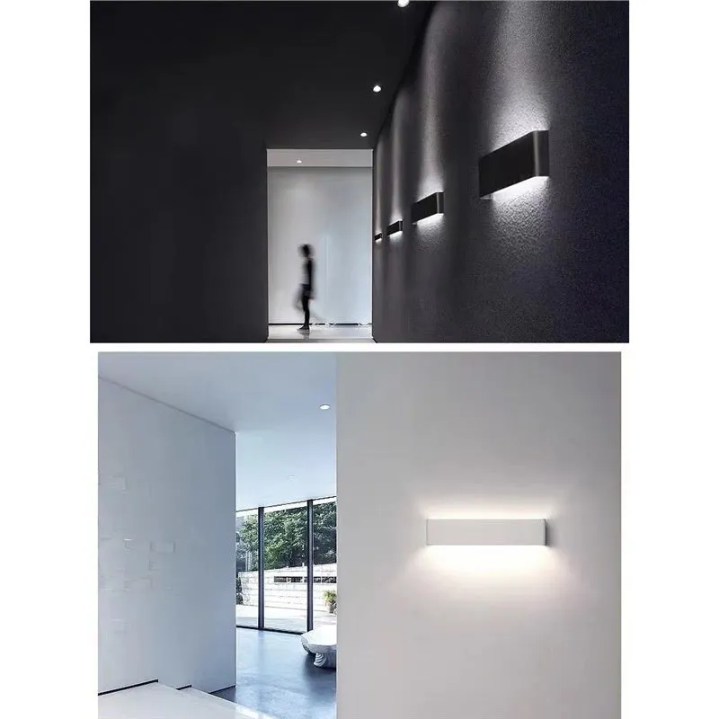 Nordic aluminum strip wall lamp 16cm, 5W warm LED, brushed coffee finish on bedroom wall