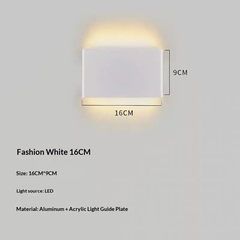Nordic aluminum strip wall lamp 16cm, 5W warm LED, brushed coffee finish on bedroom wall