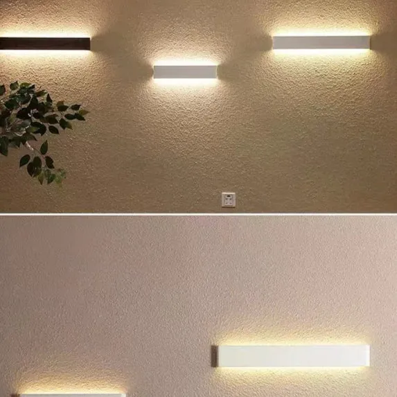 Nordic aluminum strip wall lamp 16cm, 5W warm LED, brushed coffee finish on bedroom wall