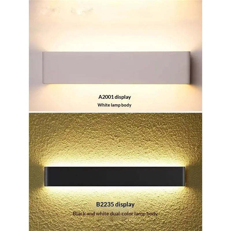 Nordic aluminum strip wall lamp 16cm, 5W warm LED, brushed coffee finish on bedroom wall