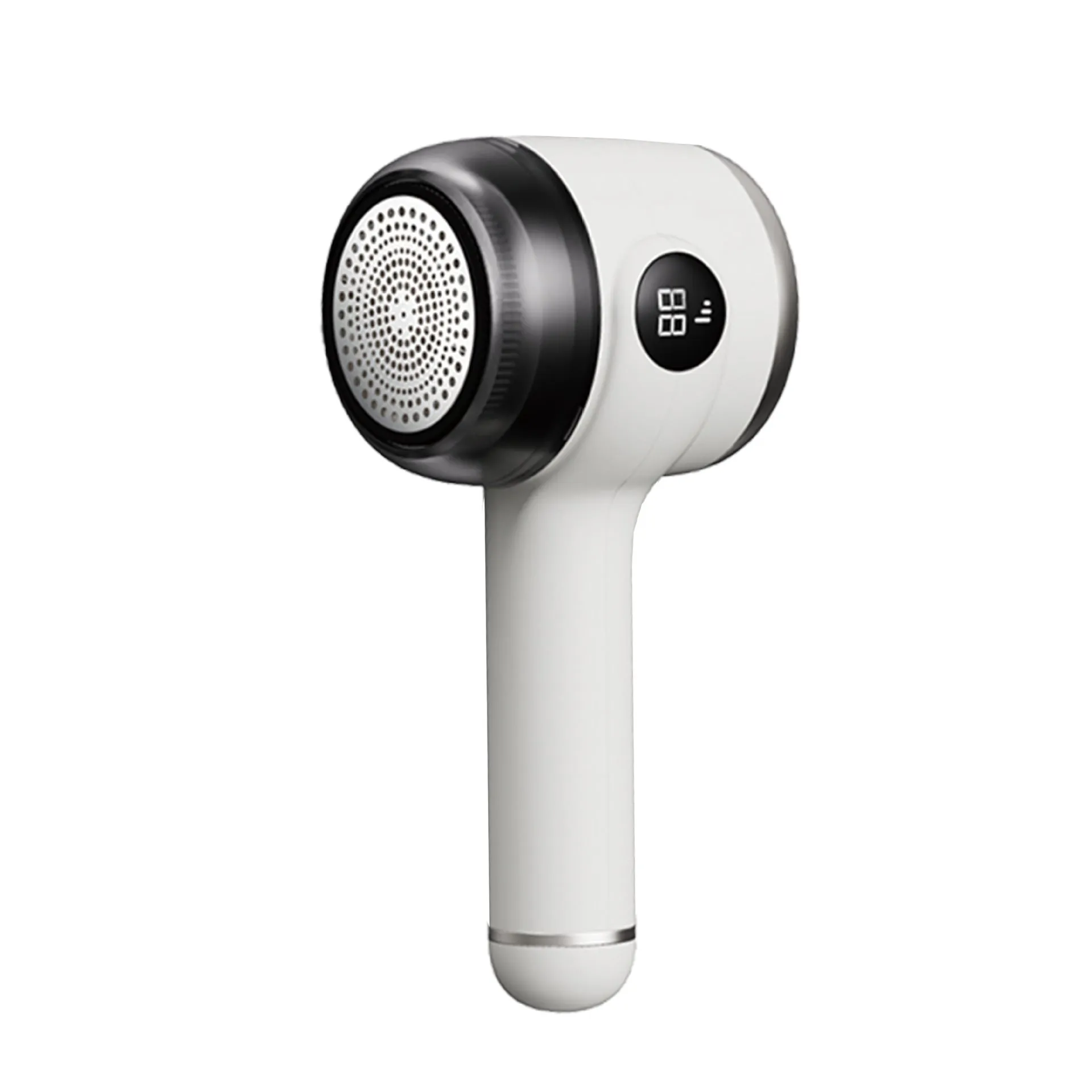Rechargeable fur ball trimmer for fabric care in white with charging cable