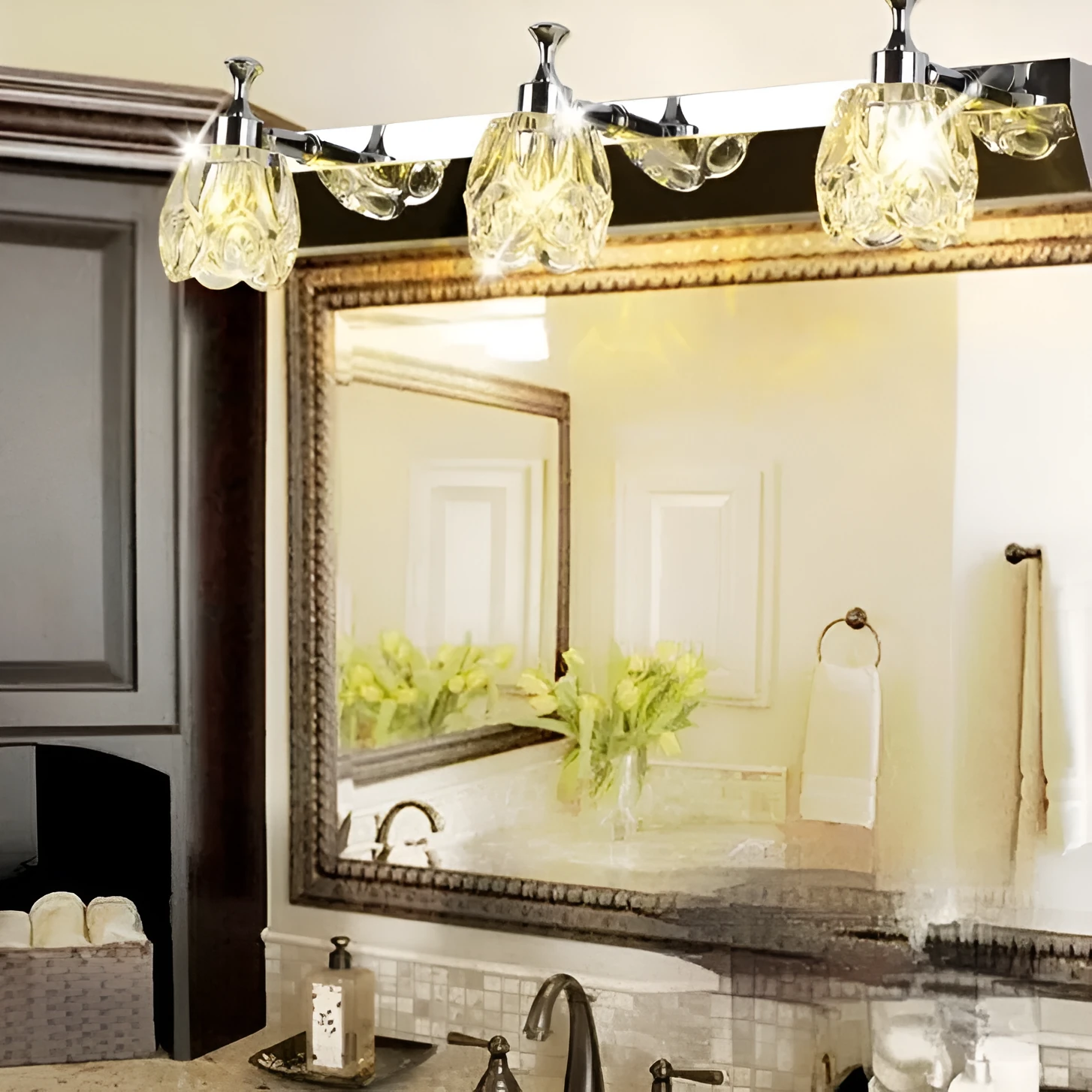 Mirror front bathroom wall lamp with double head, warm light, white finish