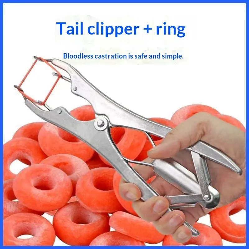 Stainless steel expansion clamp tail docking pliers with 100 sheep tail rings for bloodless docking