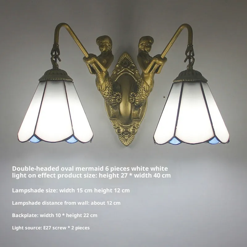 Oval mermaid bathroom mirror light with white finish, LED compatible wall lamp for vanity