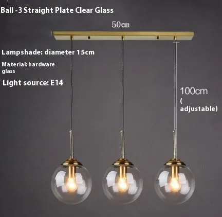 Modern round glass ball chandelier ceiling light in Nordic style with spherical shades.