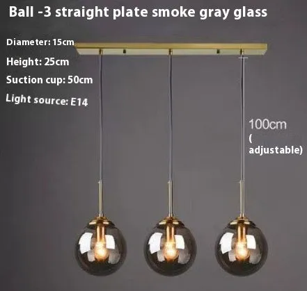 Modern round glass ball chandelier ceiling light in Nordic style with spherical shades.