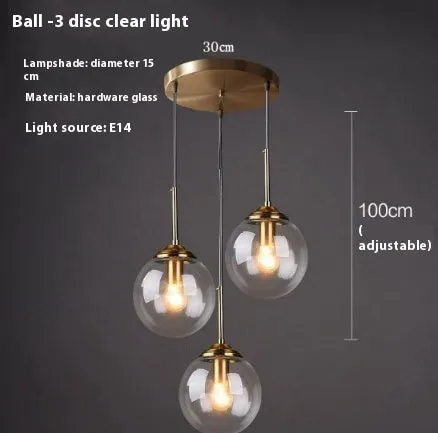 Modern round glass ball chandelier ceiling light in Nordic style with spherical shades.