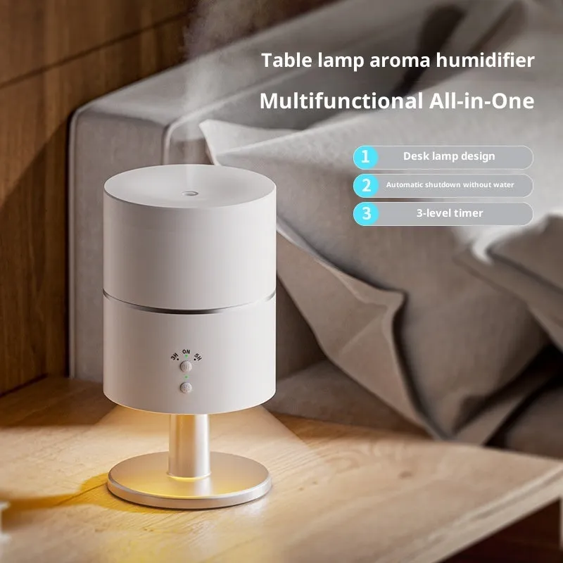 Desk lamp humidifier with ultrasonic silent night light, plastic body, white finish, 0.5L tank