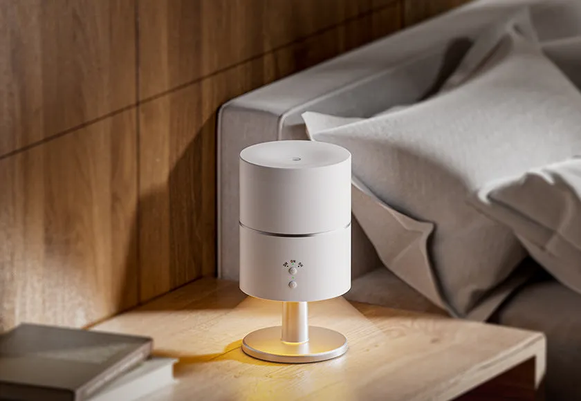 Desk lamp humidifier with ultrasonic silent night light, plastic body, white finish, 0.5L tank