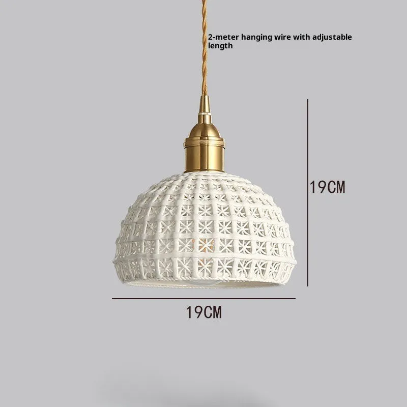 All-copper single-head Nordic pendant light with brass and ceramic finish for bedroom dining room 220V