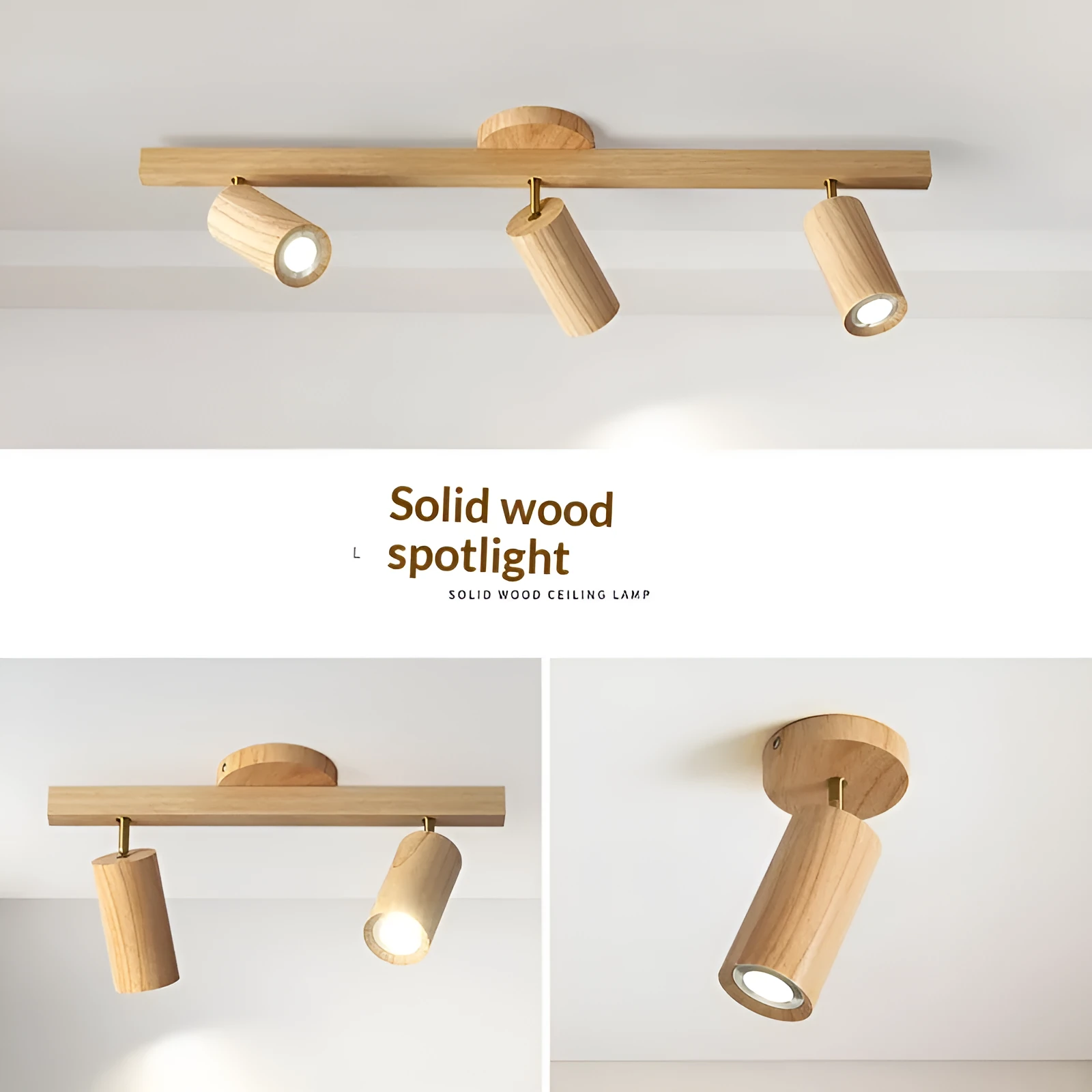 Modern minimalist log style 3-head spotlight living room lamp with LED neutral light