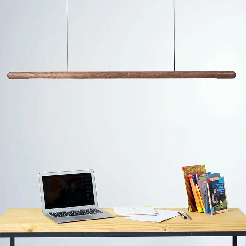 Round bar long pendant lamp in black walnut wood finish for living room ceiling
