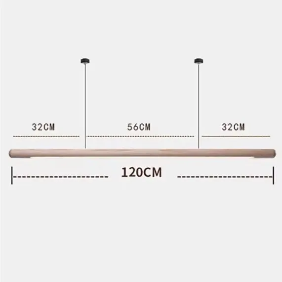 Round bar long pendant lamp in black walnut wood finish for living room ceiling