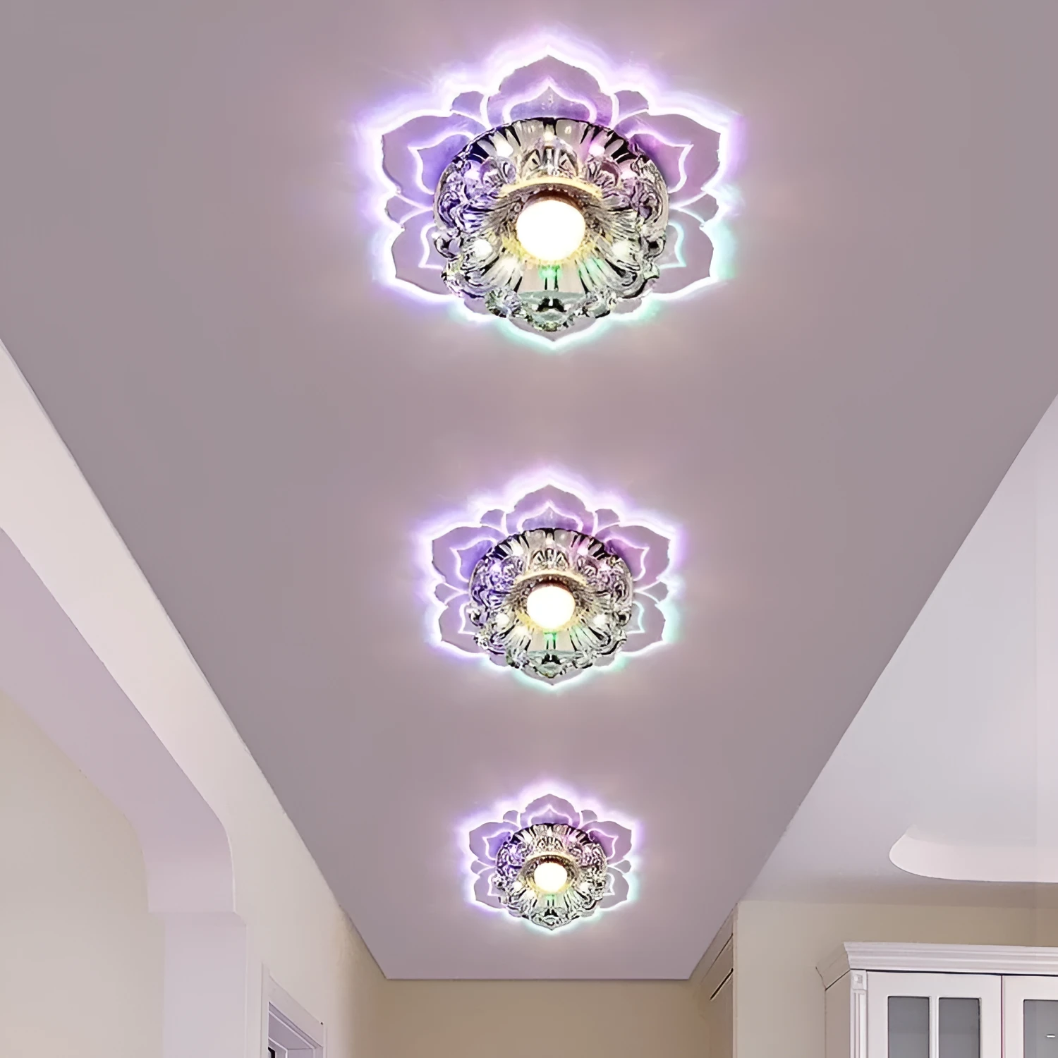 Modern minimalist round crystal ceiling lamp for corridor with 11W colourful light options
