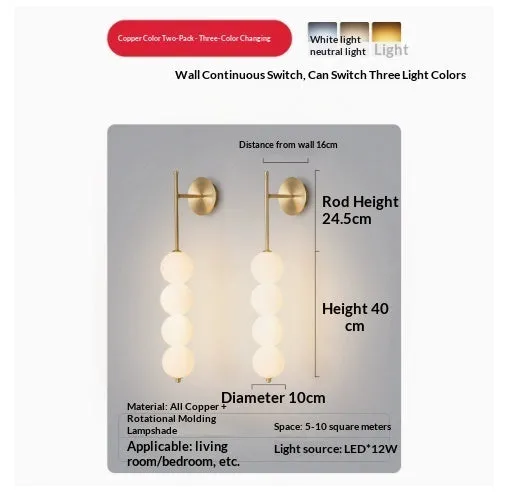 Nordic wall lamp in gold finish with tricolour light, rotomoulded construction for bedside atmosphere