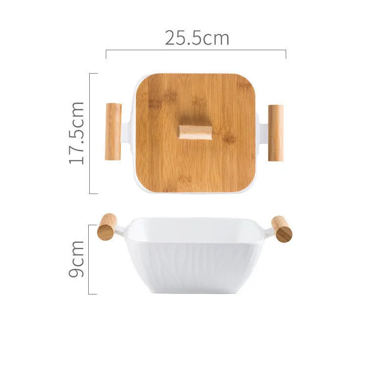 Creative irregular shaped porcelain bowl with matching lid in choice of four colours